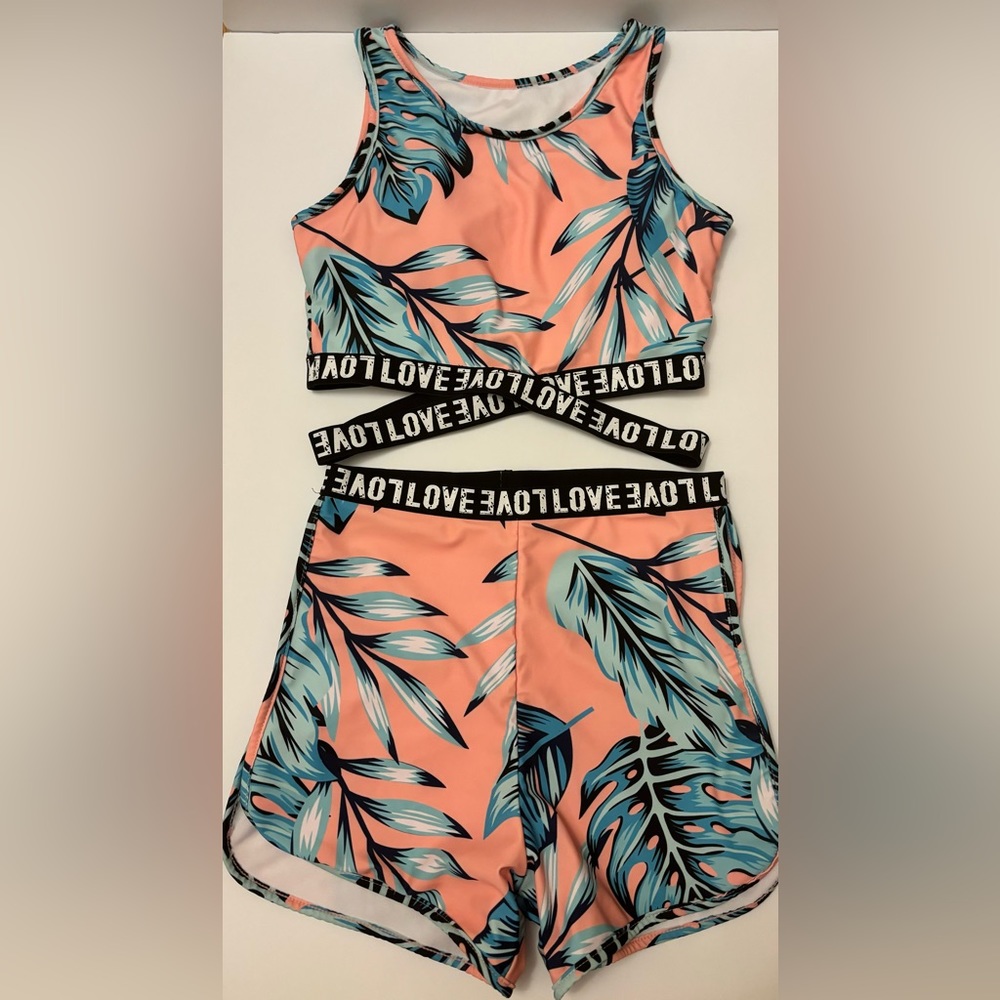 Tropical Print Bikini Swimsuit Set
